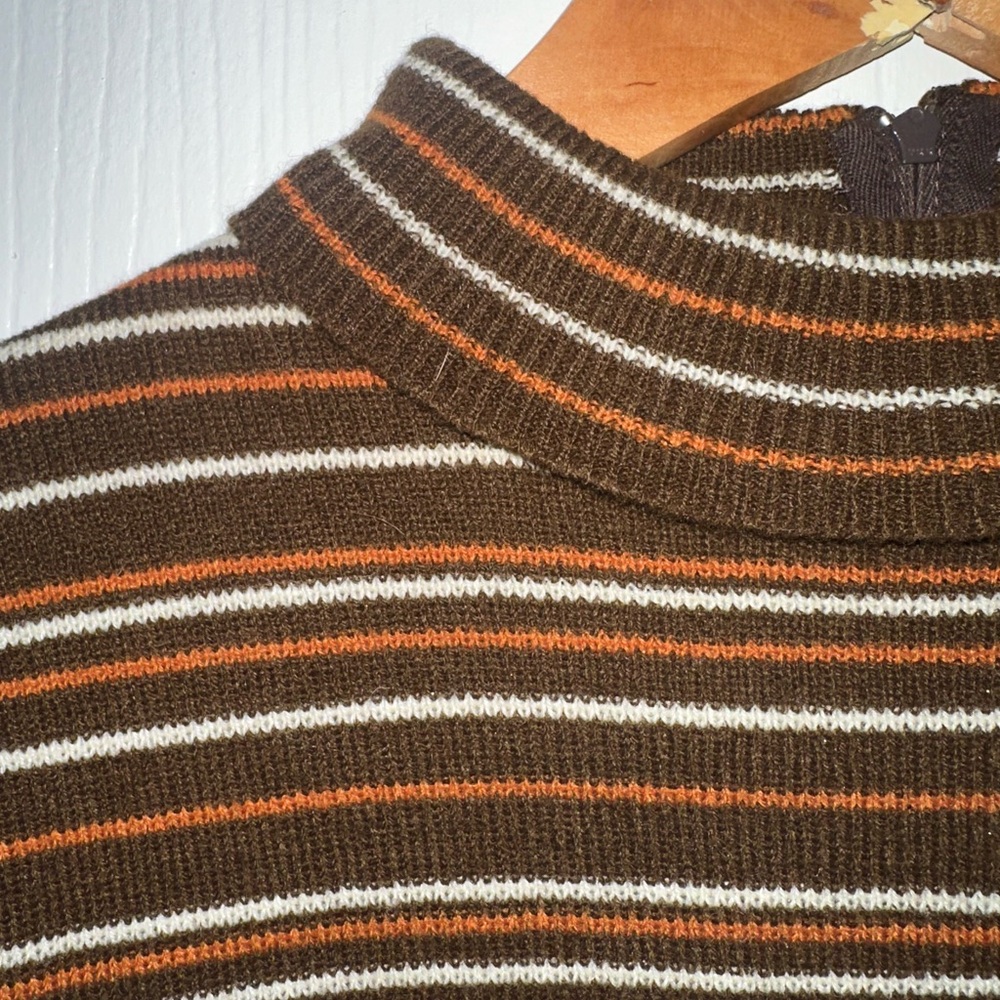 Vintage Brown and Orange Striped Turtleneck Sweater